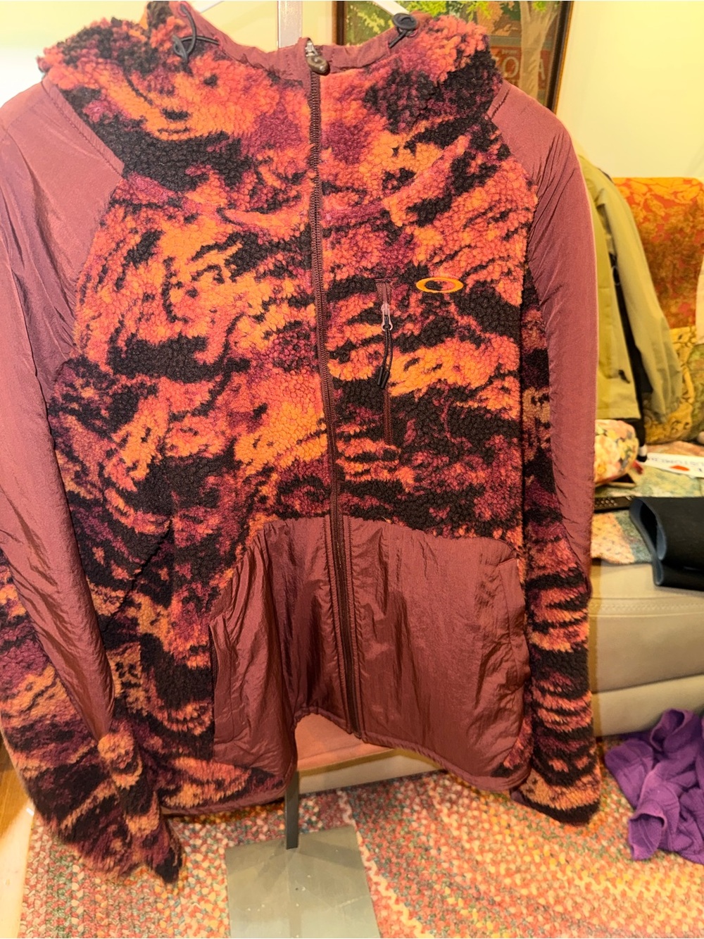 Oakley unisex Maroon & Orange Sherpa Zip Jacket